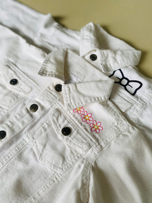 juju + stitch Personalized Custom Embroidered flower girl White Denim Jacket