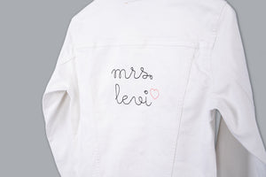 juju + stitch Personalized Custom Embroidered Adult Denim Jacket Mrs. Bride Engaged Bridal