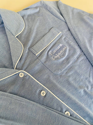 juju + stitch Personalized Custom Embroidered Pajamas Adult Small / Baby Blue Adult Longsleeve Pajama Set