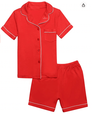 juju + stitch Personalized Custom Embroidered Pajamas Kids 5/6 / Red New! Kids Shortsleeve Pajama Set