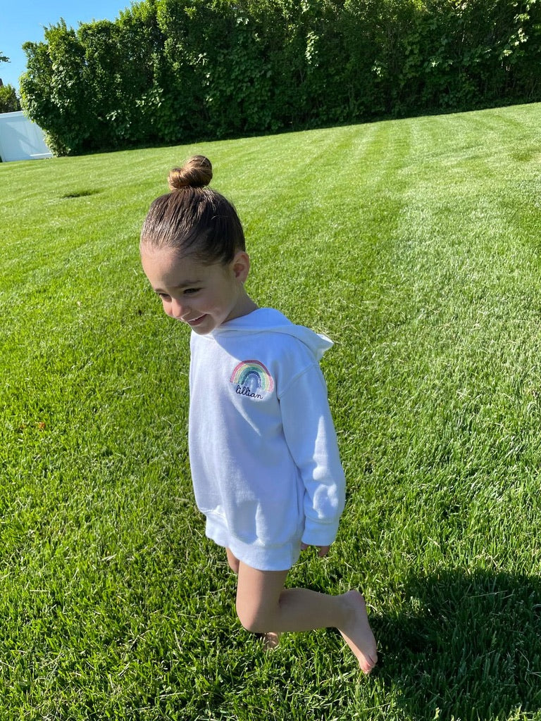 Personalized rainbow hoodie for kids – custom embroidered