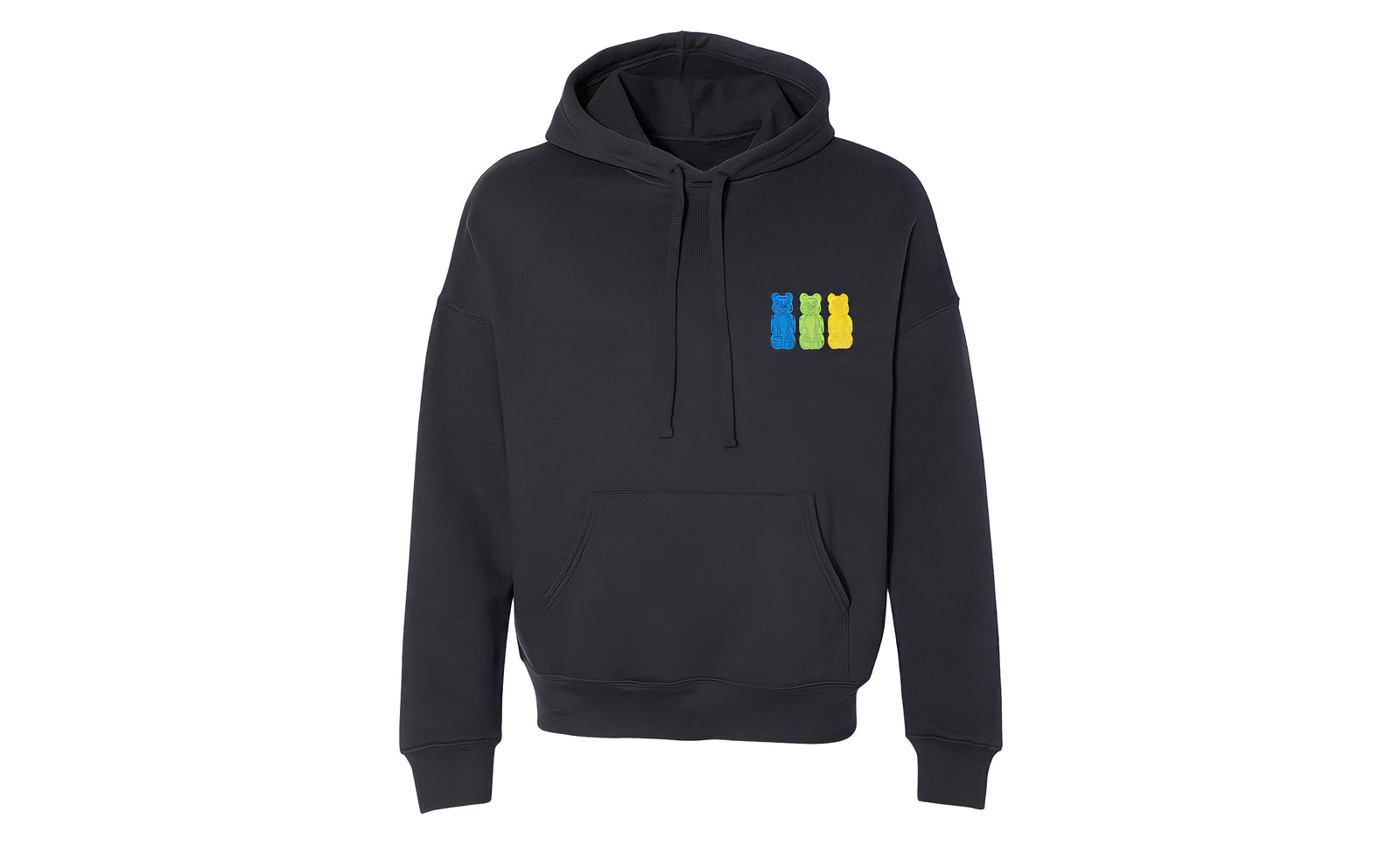 Adult hoodie with embroidered gummy bear design