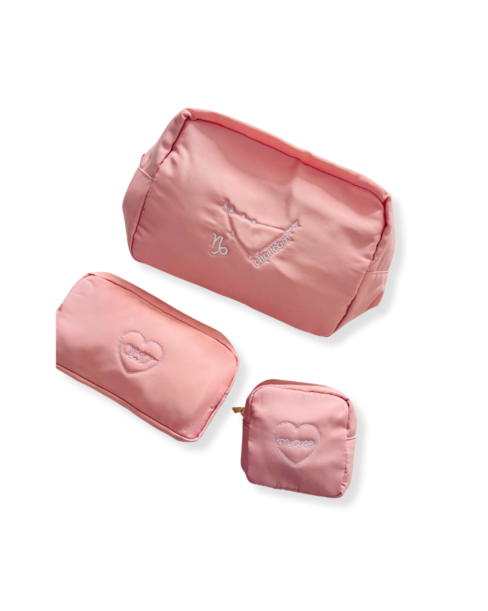 Personalized pouch trio – custom embroidered set