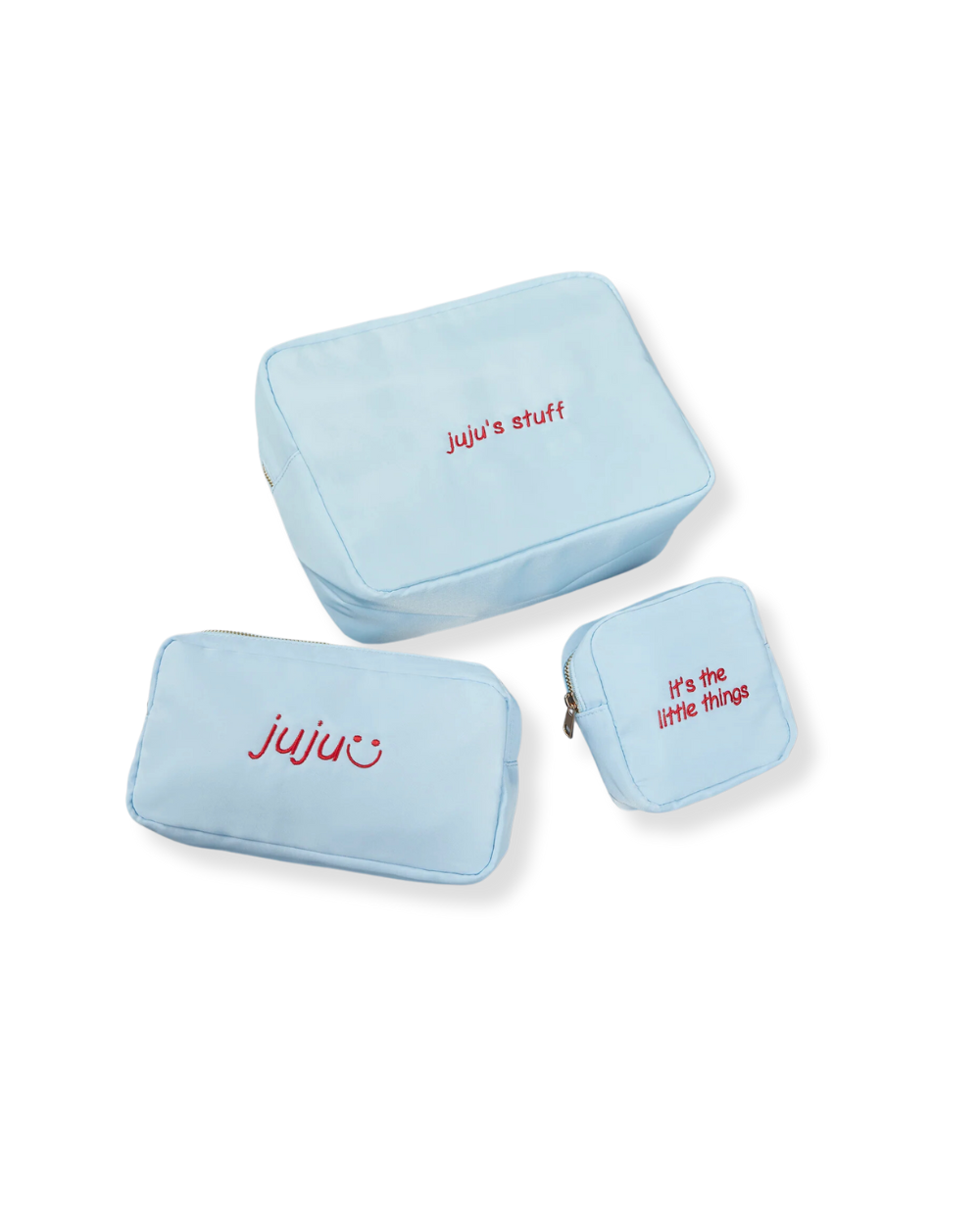 Personalized pouch trio – custom embroidered set