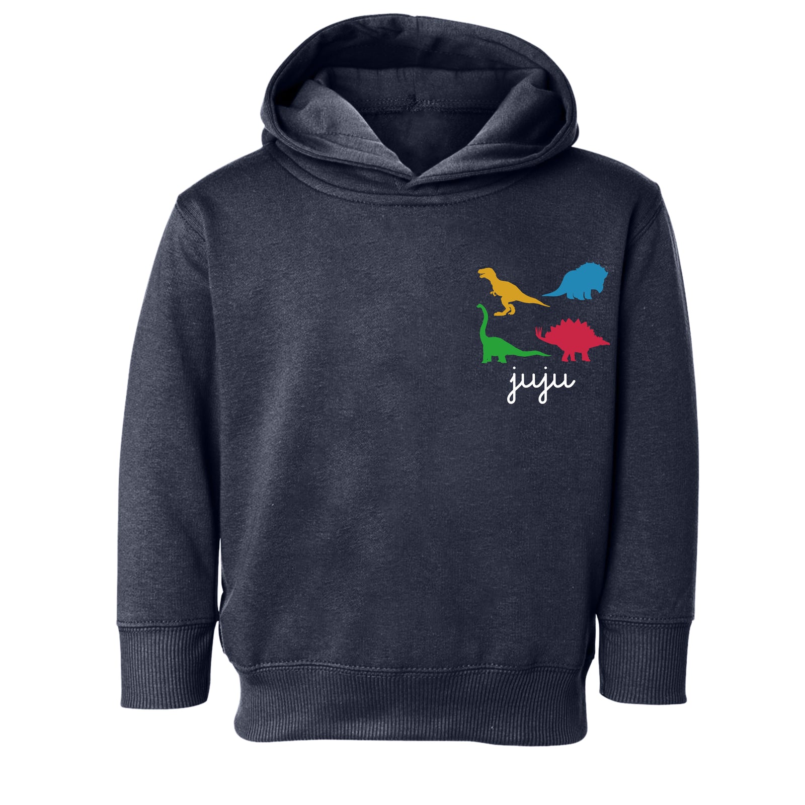 Kids hoodie with embroidered dinosaur cluster – personalized with name