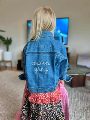Girls Denim Jacket with Pink Embroidered Name