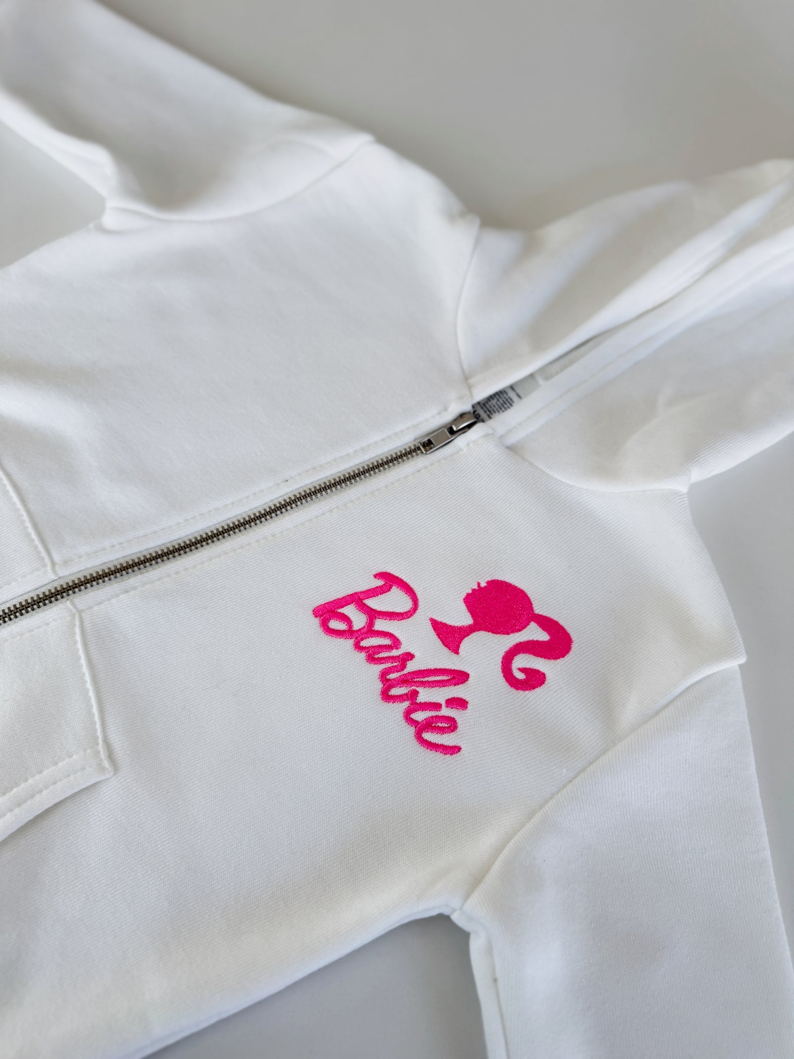 Vintage Barbie Kids White Zip-Up Hoodie