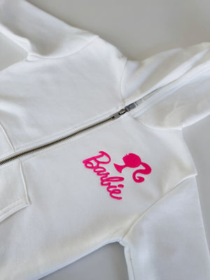 Vintage Barbie Kids White Zip-Up Hoodie