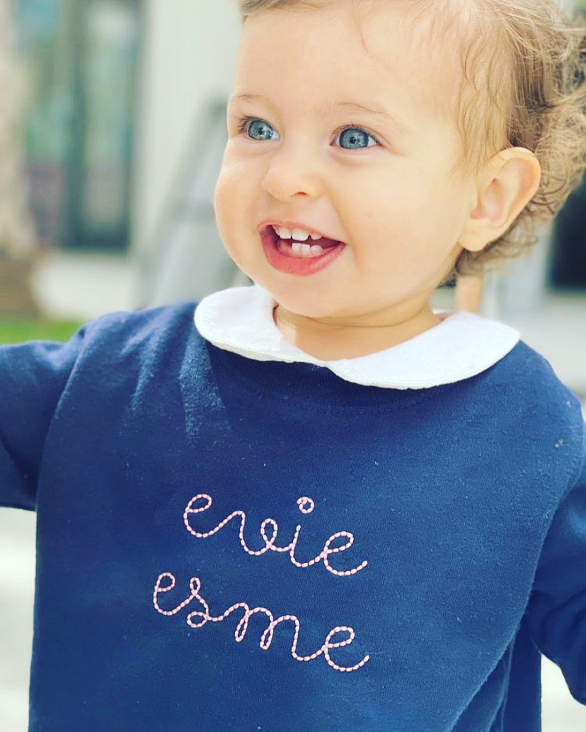 Personalized Baby Classic Crewneck Sweatshirt in navy with custom embroidery on front