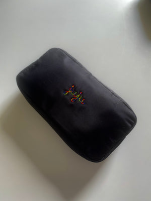 juju + stitch Personalized Custom Embroidered Accessories Black Cosmetic Nylon Pouch
