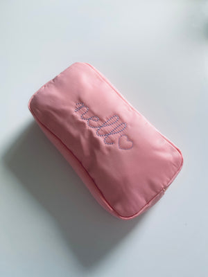 juju + stitch Personalized Custom Embroidered Accessories Baby Pink Cosmetic Nylon Pouch