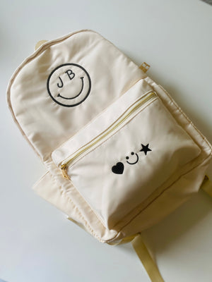 juju + stitch Personalized Custom Embroidered Accessories Beige Smiley Nylon Classic Backpack