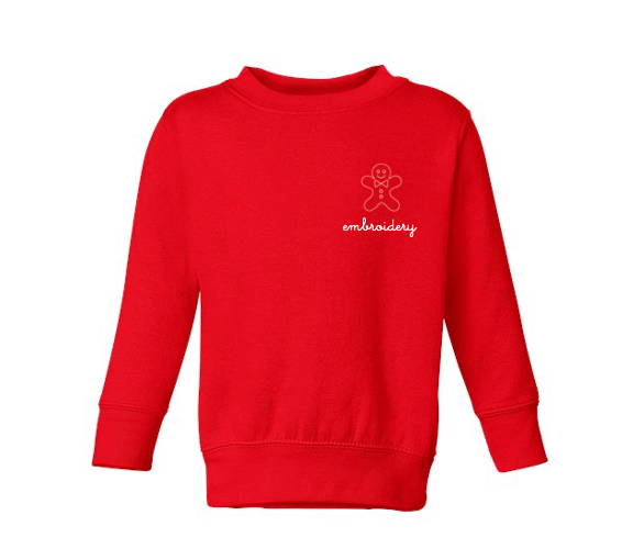 Kids holiday crewneck sweatshirt – gingerbread man embroidery