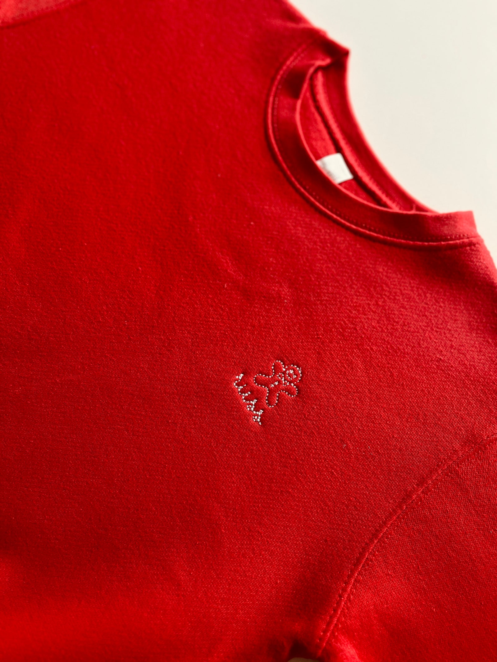 Kids holiday crewneck sweatshirt – gingerbread man embroidery