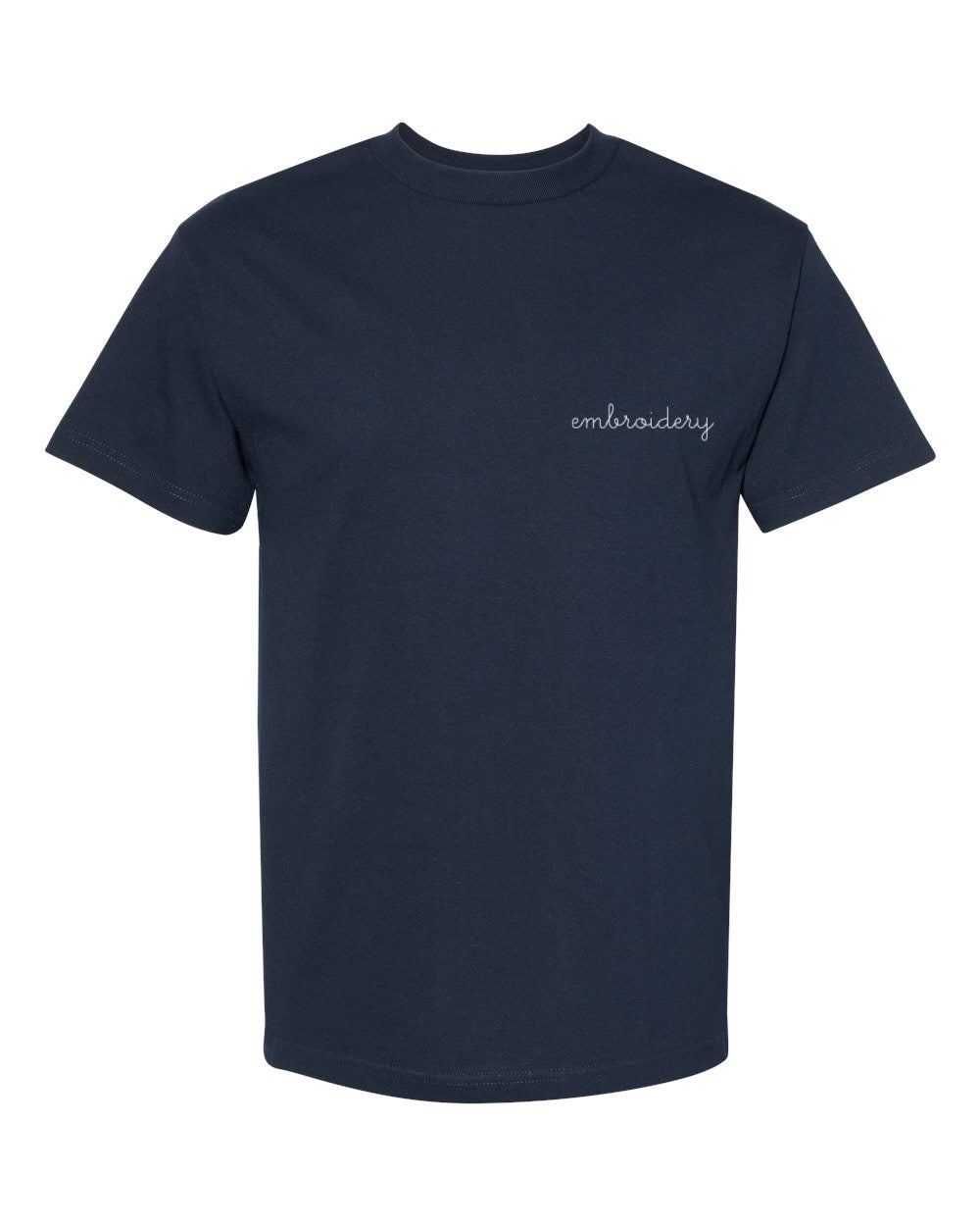 Navy custom embroidered cotton short sleeve t-shirt