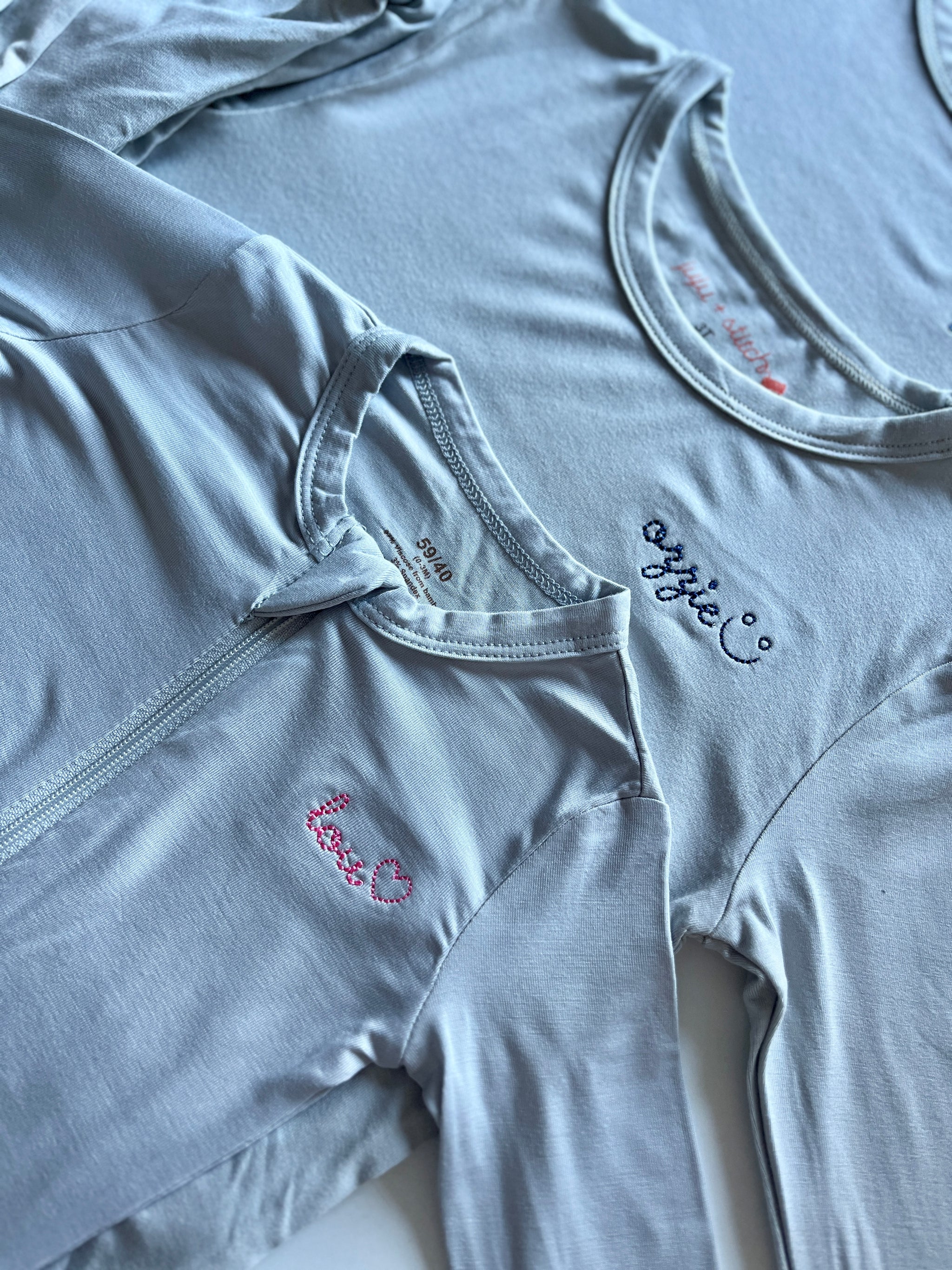 Sibling coordinated baby footie and kids bamboo pajama set