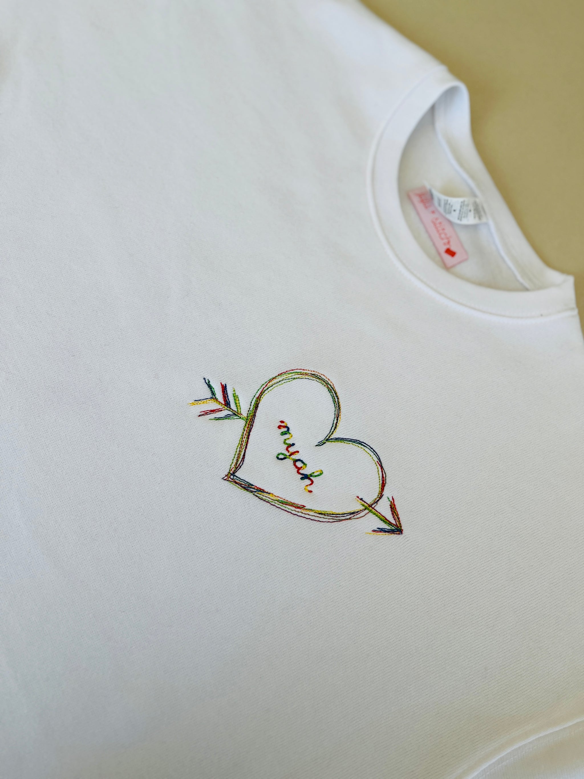 Open Heart Bow + Arrow crewneck – personalized custom embroidery