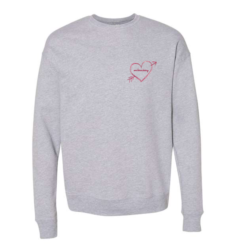Personalized sweatshirt with heart and arrow embroidery