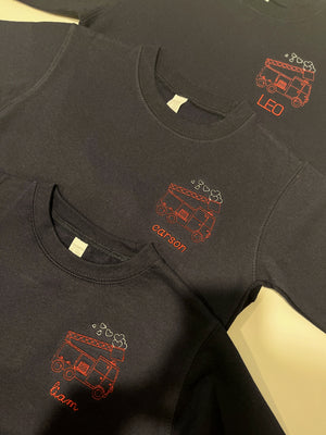 Love Fire Truck Baby + Little Kid Classic Crewneck Fleece, Personalized