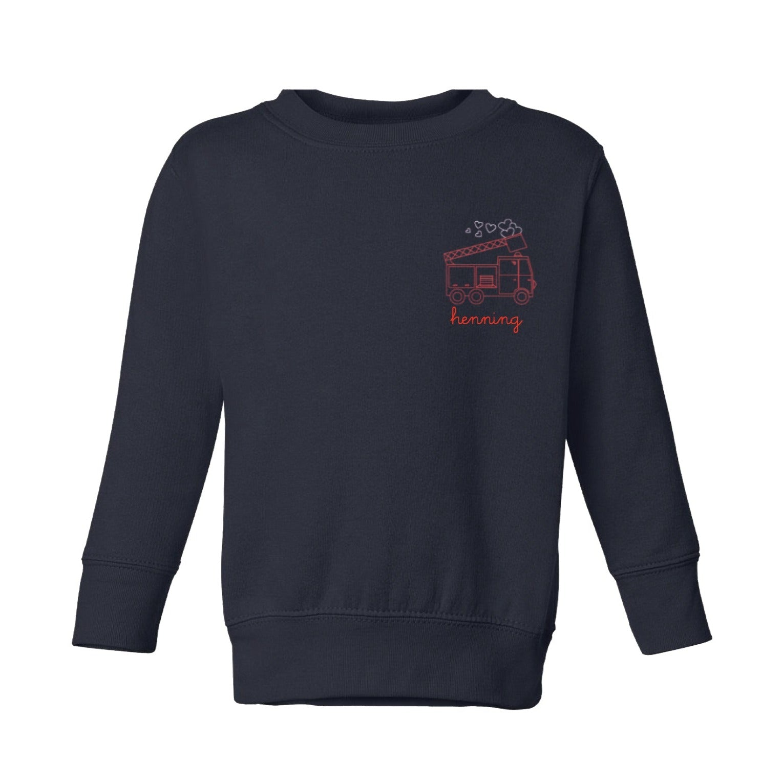 Personalized Valentine’s Day fire truck crewneck for kids