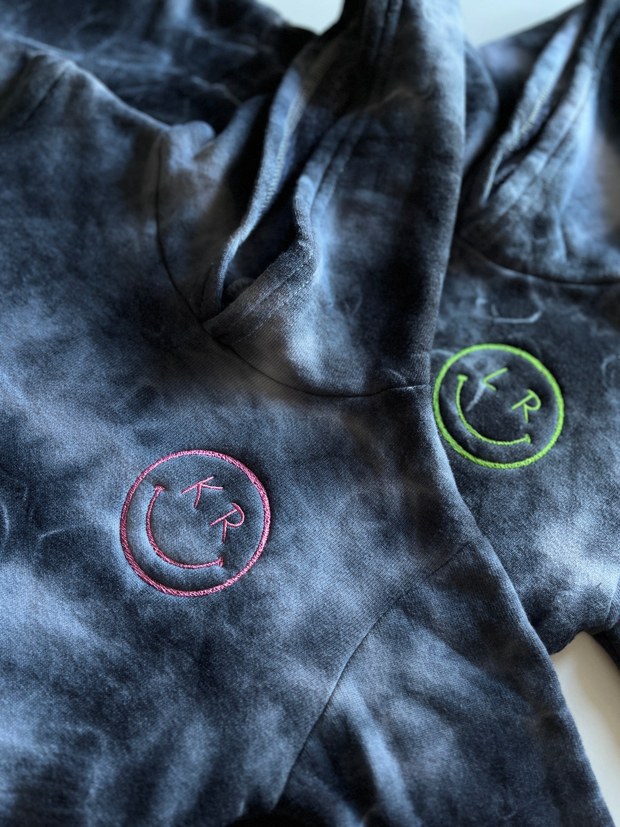 Personalized kids hoodie in marbled tie-dye