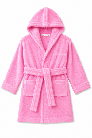 Personalized hooded pink girls robe in Turkish terry cotton