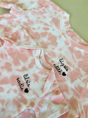 Pink tie dye personalized & embroidered sibling t-shirts