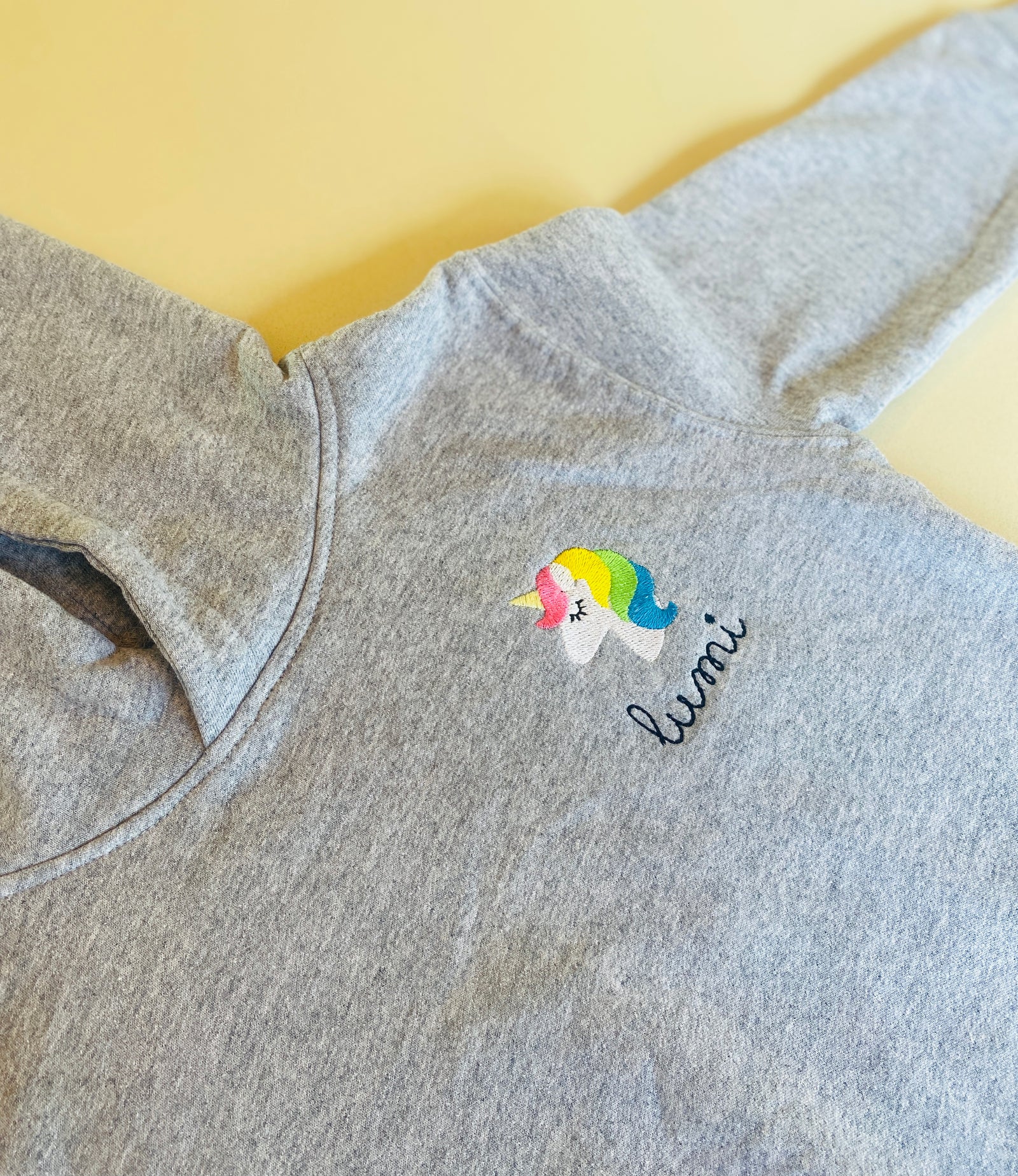 Personalized unicorn hoodie for kids – custom embroidered