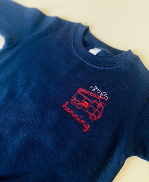 Personalized Valentine’s Day fire truck crewneck for kids