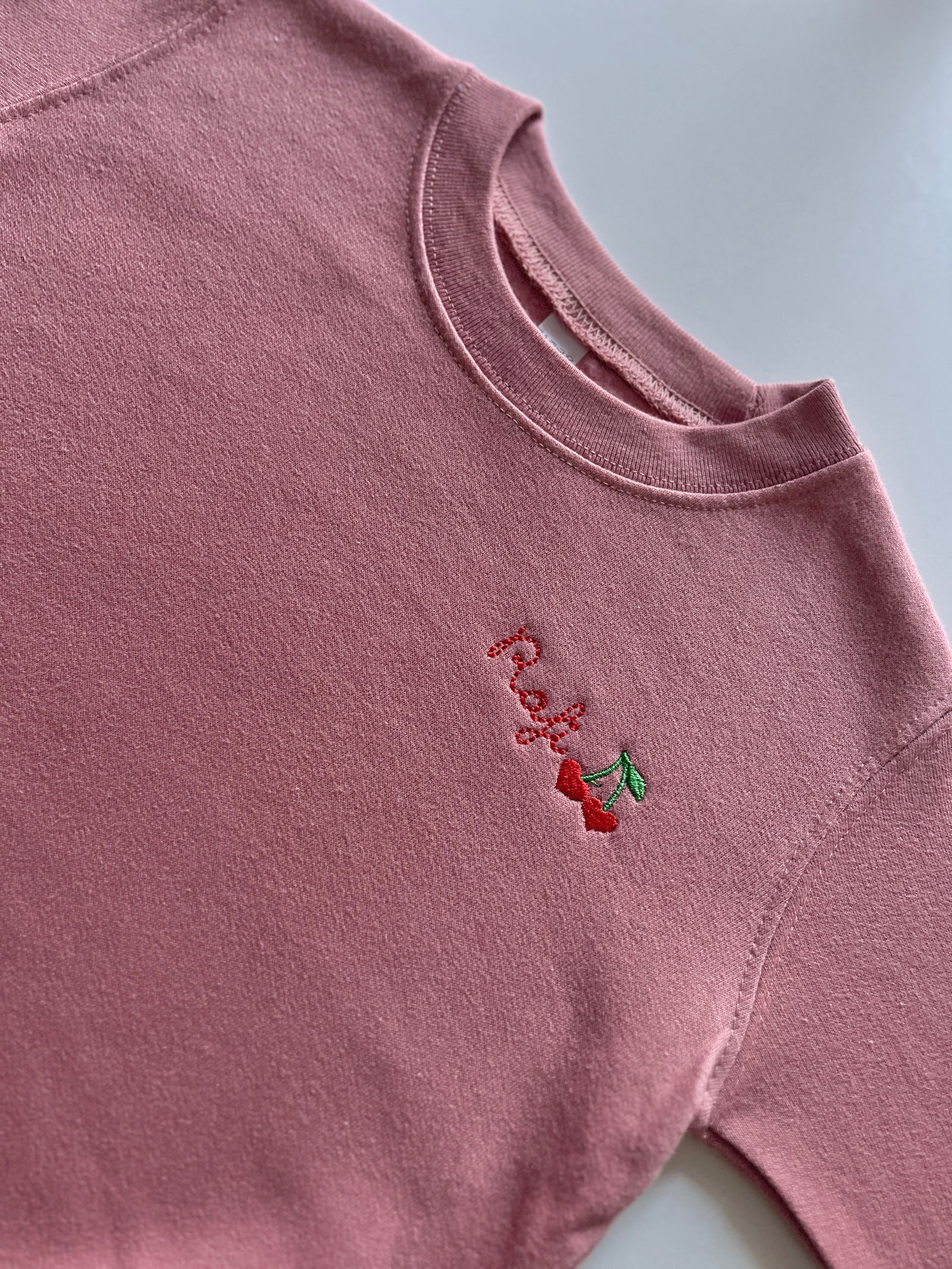 Personalized baby + kids sweatshirt with cherry heart embroidery