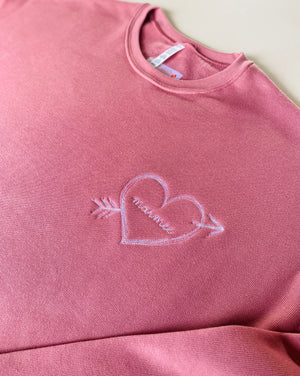 Open Heart Bow + Arrow crewneck – personalized custom embroidery