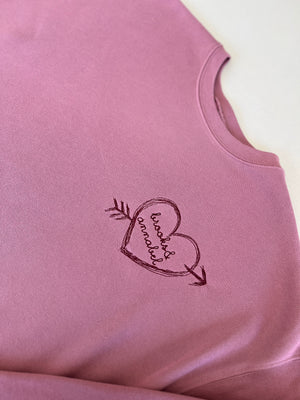 Open Heart Bow + Arrow crewneck – personalized custom embroidery