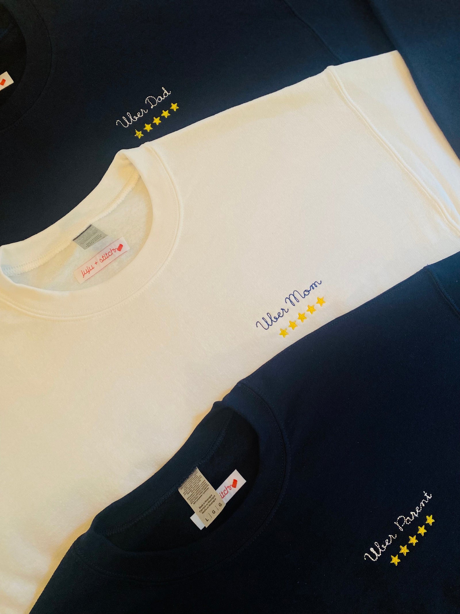 juju + stitch Personalized Custom Embroidered Adult Small / White / Uber Mom Uber Parent Gift