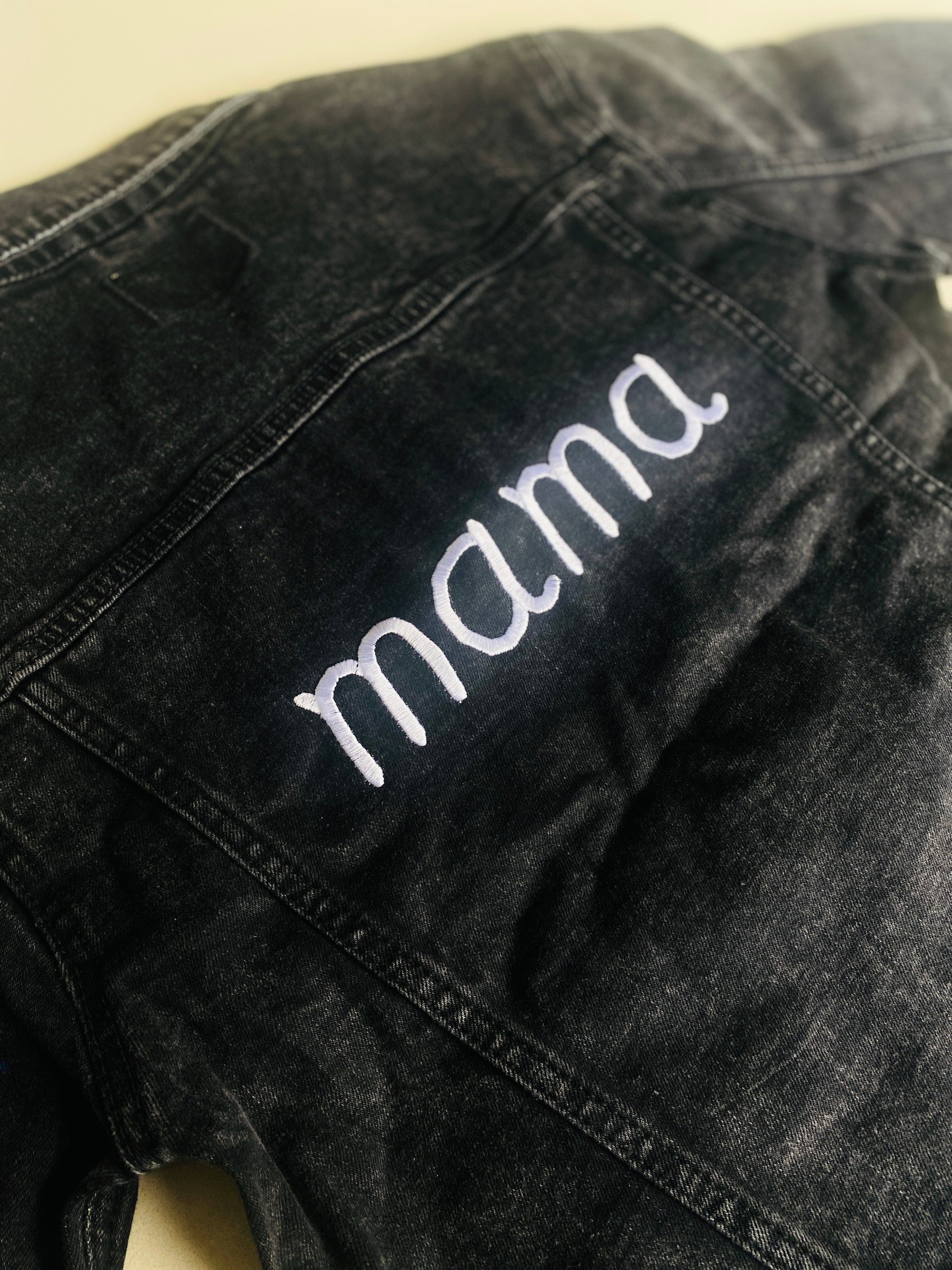 juju + stitch Personalized Custom Embroidered Adult XS / Black Denim / mama "mama" Adult Black Denim Jacket Mommy & Me Matching