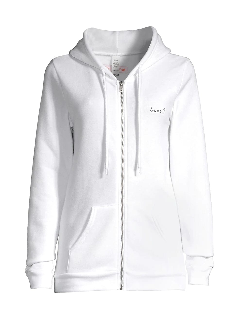 Bridal party zip-up hoodie embroidered with 'Bride' on the left chest