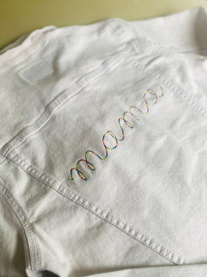 juju + stitch Personalized Custom Embroidered Adult XS / White Denim / mama "mama" Adult White Denim Jacket Mommy & Me Matching