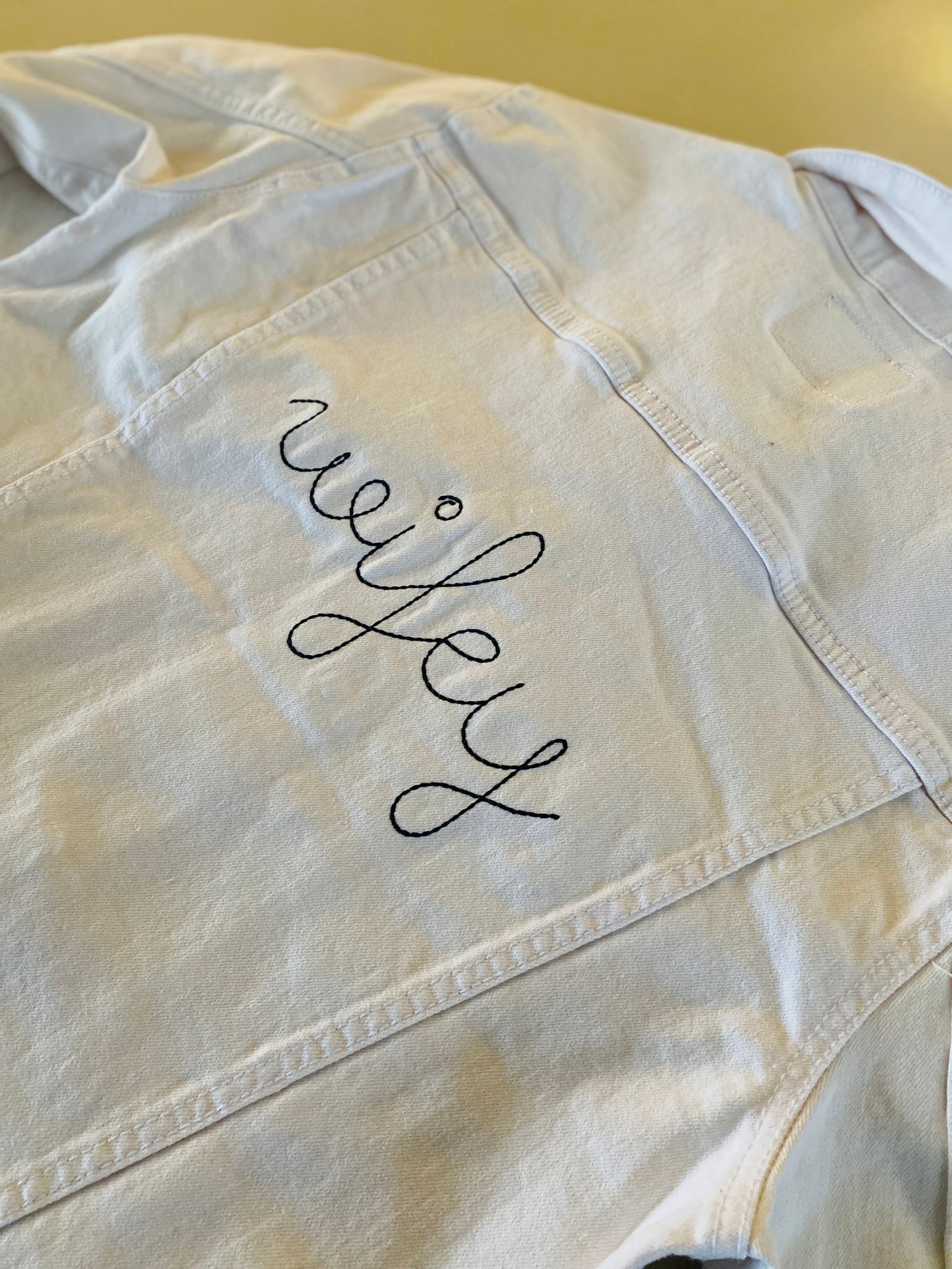 Wifey bridal denim jacket – pre-embroidered oversized style