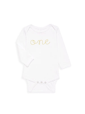 juju + stitch Personalized Custom Embroidered Baby & Toddler 12m / Gold "one" Baby Longsleeve Onesie