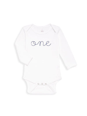 juju + stitch Personalized Custom Embroidered Baby & Toddler 12m / Navy "one" Baby Longsleeve Onesie