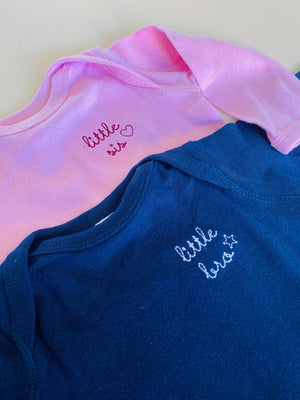 juju + stitch Personalized Custom Embroidered Baby & Toddler little bro + little sis Baby Longsleeve Onesie
