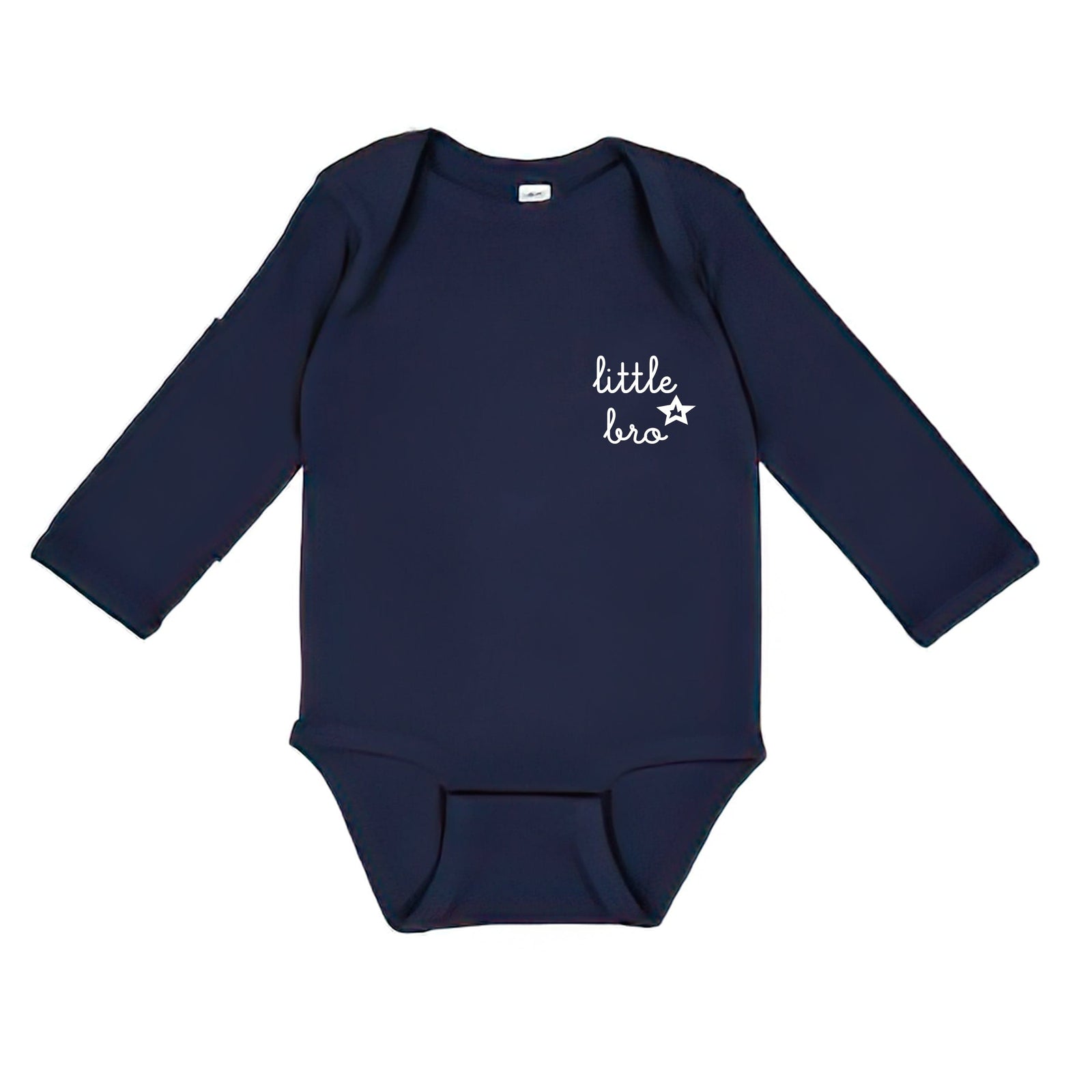 Little bro embroidered navy onesie with white star detail