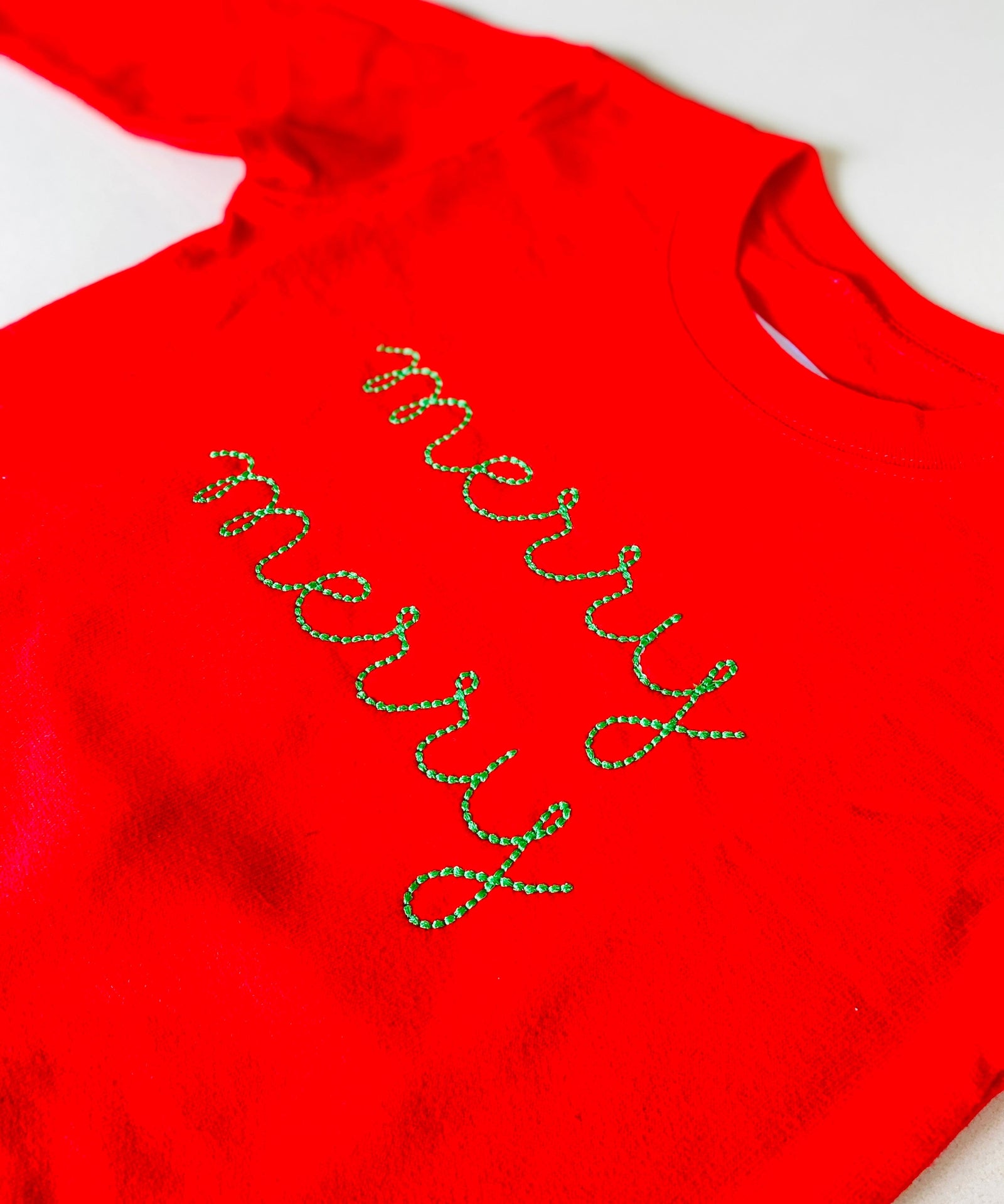 Merry merry holiday crewneck sweatshirt for kids – pre-embroidered