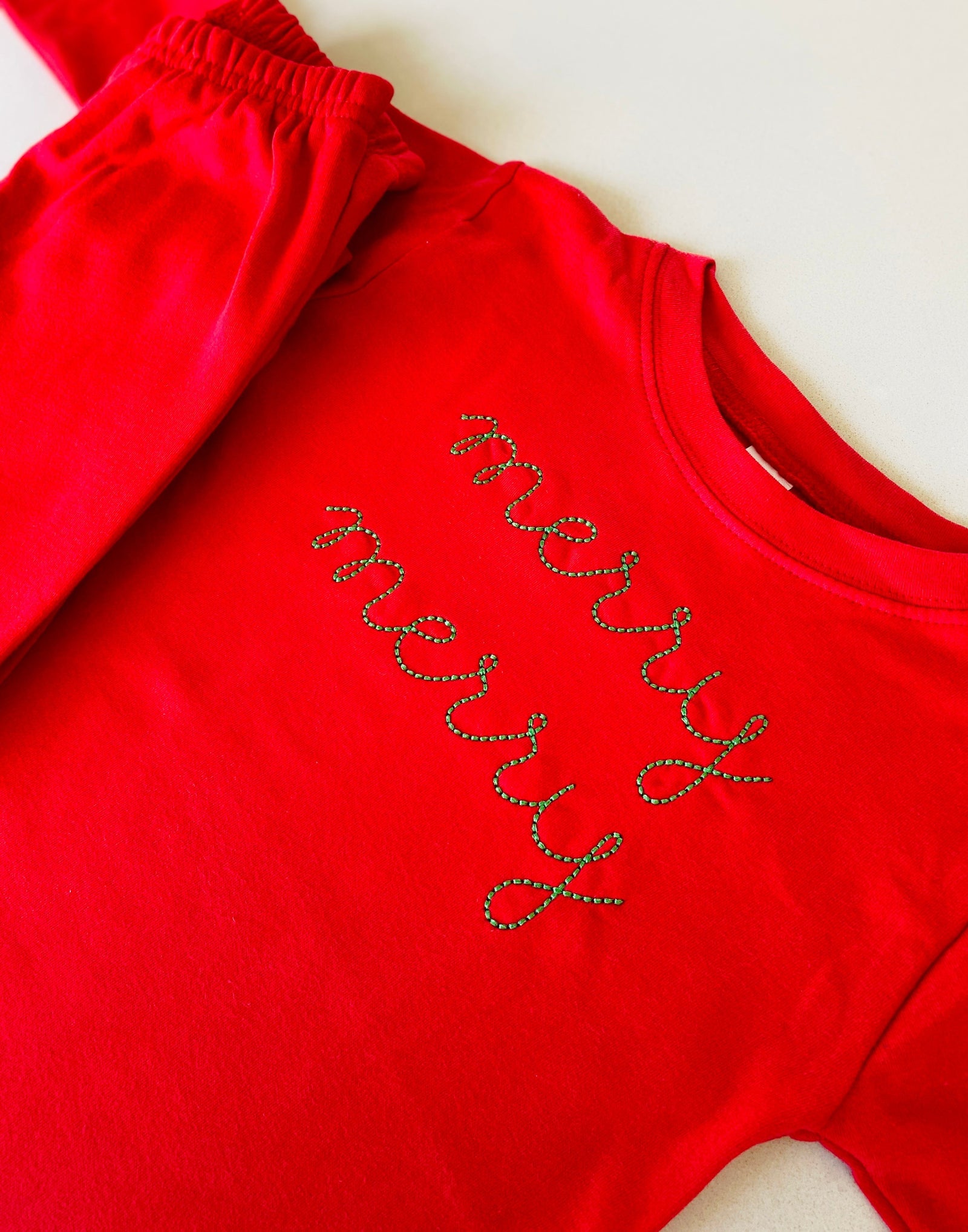 Holiday pajama set for kids – merry merry embroidery