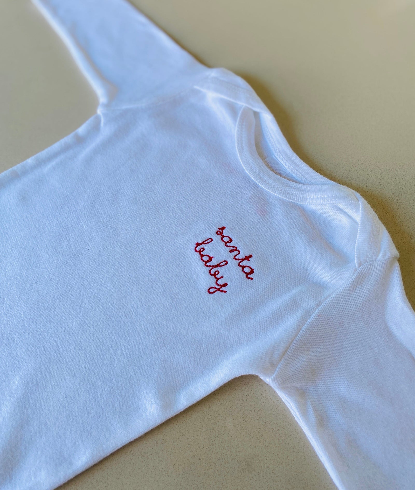 Santa baby onesie – holiday baby outfit pre-embroidered