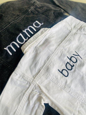 juju + stitch Personalized Custom Embroidered "baby" White Denim Jacket Mommy & Me Matching