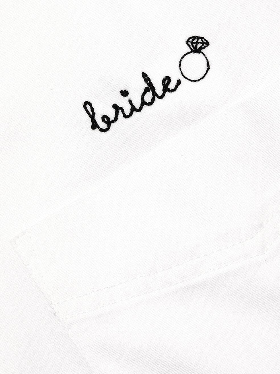White oversized button-down shirt pre-embroidered with “Bride” on chest