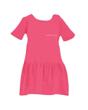 juju + stitch Personalized Custom Embroidered Dress 2T / Hot Pink Little Kids Cotton Dress