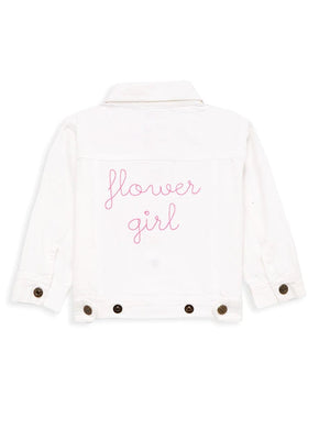 juju + stitch Personalized Custom Embroidered flower girl White Denim Jacket