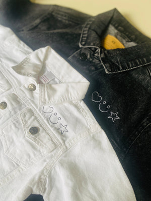 juju + stitch Personalized Custom Embroidered "mama" Adult Black Denim Jacket Mommy & Me Matching