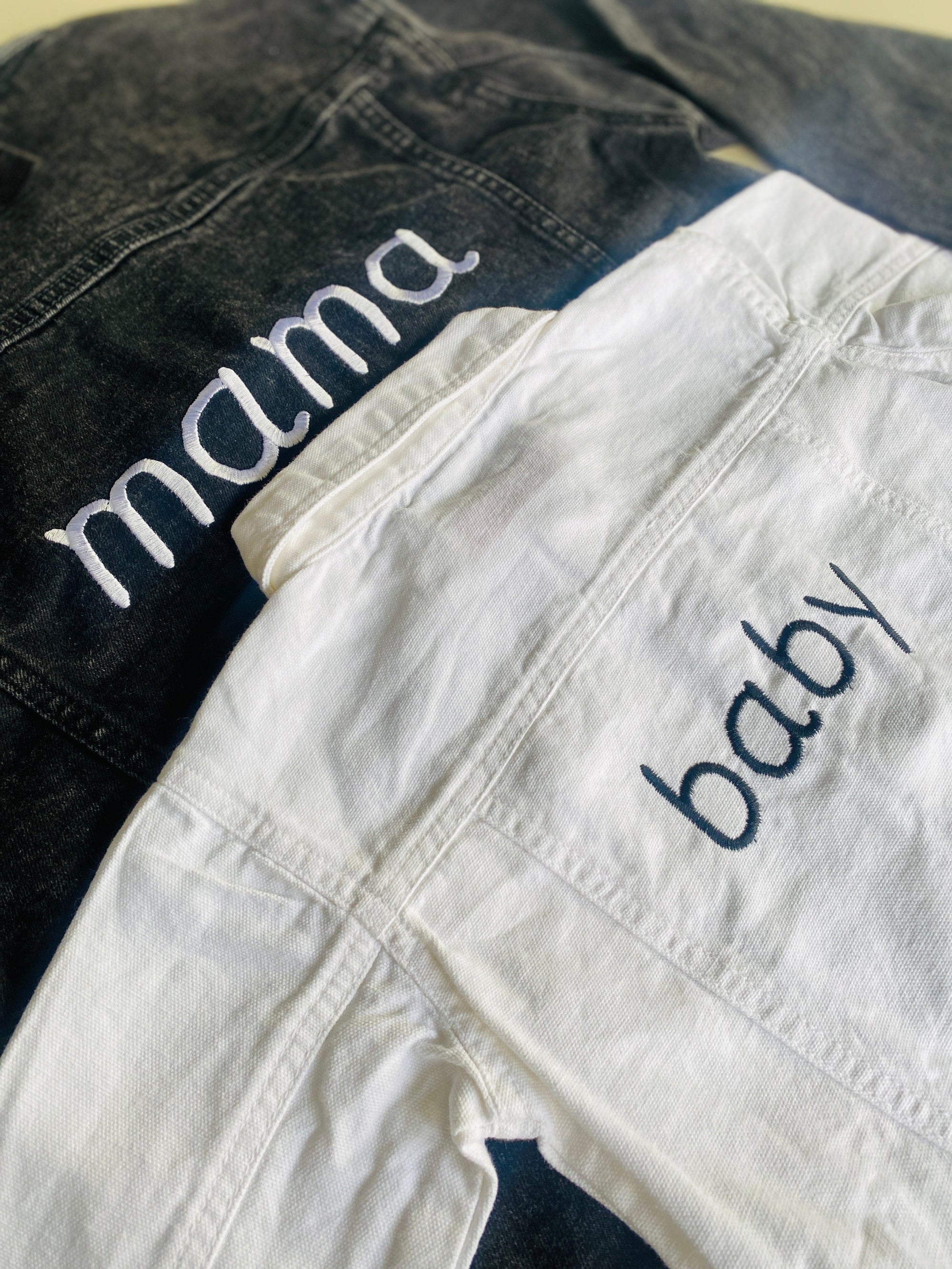 juju + stitch Personalized Custom Embroidered Adult XS / Black Denim / mama "mama" Adult Black Denim Jacket Mommy & Me Matching